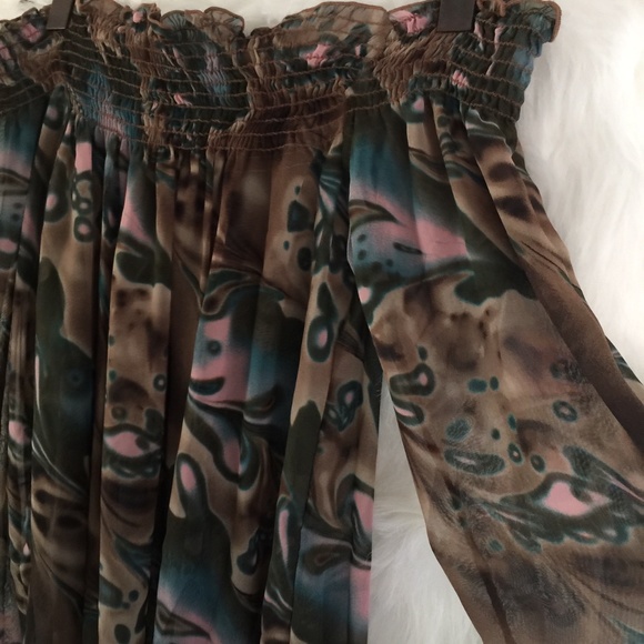 🌺 DeCo Open Shoulder Sheer Brown LS Top Medium - Picture 7 of 15